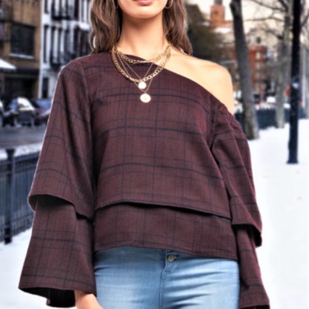 Plaid Off-Shoulder Top